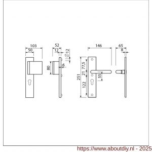 Ami VHB 251/50-90/80 veiligheidsvoordeur-duwerlangschildgarnituur SKG*** VHB 251/50 profielcilinder PC 55 deurduwer 90/80 rechts F1 profielcilinder PC 55 en deurkruk 356 deurdikte 38-42 mm - A10900971 - afbeelding 4