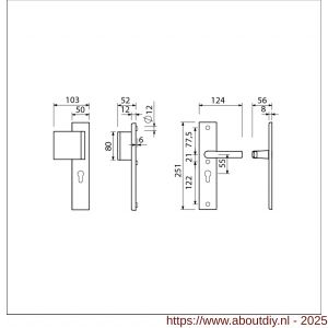 Ami VHB 251/50-90/80 veiligheidsvoordeur-duwerlangschildgarnituur SKG*** VHB 251/50 profielcilinder PC 55 deurduwer 90/80 links F1 profielcilinder PC 55 en deurkruk 332 deurdikte 38-42 mm - A10900967 - afbeelding 5