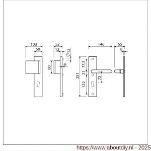 Ami VHB 251/50-90/80 veiligheidsvoordeur-duwerlangschildgarnituur SKG*** VHB 251/50 profielcilinder PC 72 deurduwer 90/80 links F1 profielcilinder PC 72 en deurkruk 356 deurdikte 38-42 mm - A10900979 - afbeelding 4