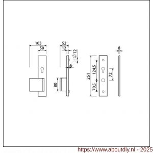 Ami VHB 251/50-90/80 senioren veiligheidsvoordeur-duwerlangschildgarnituur SKG** omkeer VHB 251/50 profielcilinder PC 72 omkeer deurduwer 90/80 links F1 en profielcilinder PC 72 omkeer zonder deurkruk deurdikte 53-57 mm - A10900832 - afbeelding 5