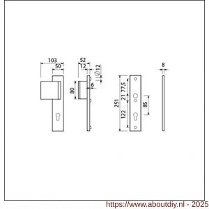 Ami VHB 251/50-90/80 veiligheidsvoordeur-duwerlangschildgarnituur SKG*** VHB 251/50 profielcilinder PC 85 deurduwer 90/80 links F1 en zonder deurkruk deurdikte 38-42 mm - A10900990 - afbeelding 5