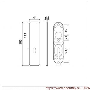 Ami 185/44 Klik kortschild aluminium zonder krukgat sleutelgat SLG 56 zwart RAL 9005 structuur finish - A10900608 - afbeelding 2