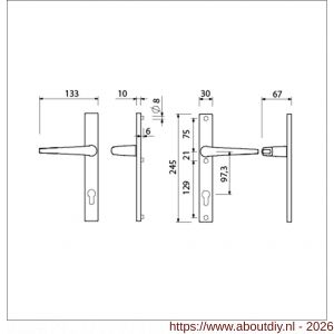 Ami 245/30-357 smalschild-kruk-kruk garnituur deurkruk 357 vastdraaibaar 245/30 profielcilinder PC 97.3 M5/R6,5 F1 deurdikte 53-57 mm - A10900150 - afbeelding 2