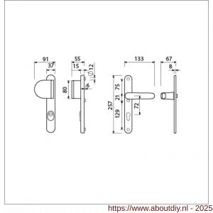 Ami VHB 257/37/2-90/83 KT veiligheids Rotaveer duwer-kruk smalschildgarnituur SKG*** kerntrekbeveiliging ovaal VHB 257/37/2 KT 72 deurduwer 90/83 links F1 en deurkruk 378 Rota 257/32/2 profielcilinder PC 72 deurdikte 53-57 mm - A10901659 - afbeelding 5