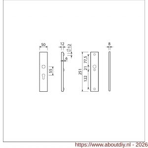 Ami VHB 251/50 veiligheidslangschild SKG*** VHB 251/50 buiten profielcilinder PC 55 en binnen blind F1 deurdikte 38-42 mm - A10901413 - afbeelding 2
