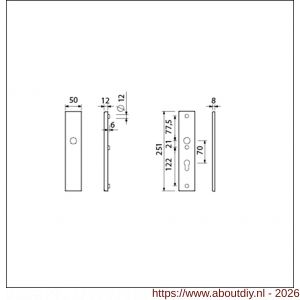 Ami VHB 251/50 veiligheidslangschild SKG*** VHB 251/50 buiten blind en binnen profielcilinder PC 70 F1 deurdikte 53-57 mm - A10901397 - afbeelding 2