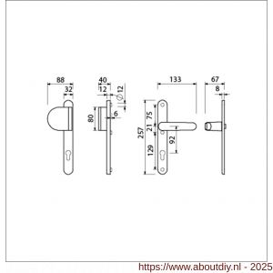 Ami VHB 257/32/2-90/83-378 veiligheids Rotaveer duwer-kruk smalschildgarnituur SKG** ovaal VHB 257/32/2 profielcilinder PC 92 deurduwer 90/83 links F1 en deurkruk 378 Rota 257/32/2 profielcilinder PC 92 deurdikte 53-57 mm - A10900855 - afbeelding 4