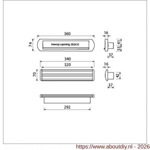 Ami EP 975/1 briefplaat-tochtklep met schacht aluminium Archi Design Irox deurdikte 58-62 mm Climate Comfort - A10900041 - afbeelding 2