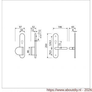 Ami VHB 250/50/1-90/83 senioren veiligheidsvoordeur-duwerlangschildgarnituur SKG** Archi Design ovaal omkeer VHB 250/50/1 profielcilinder PC 72 omkeer deurduwer 90/83 links en deurkruk 356 Irox deurdikte 38-42 mm - A10900815 - afbeelding 2