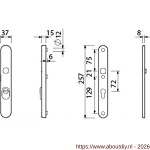 Ami VHB 257/37/2 KT veiligheidssmalschild SKG*** kerntrekbeveiliging ovaal VHB 257/32/2 buiten kerntrek KT 72 en 257/32/2 binnen profielcilinder PC 72 F1 deurdikte 53-57 mm - A10901665 - afbeelding 2