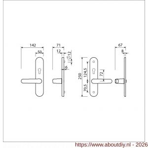 Ami VHB 250/50/1-378 senioren veiligheids Rotaveer kruk-kruk langschildgarnituur SKG** ovaal omkeer VHB deurkruk 378 Rota 250/50/1 profielcilinder PC 72 omkeer F1 en deurkruk 378 Rota profielcilinder PC 72 omkeer deurdikte 38-42 - A10900882 - afbeelding 2