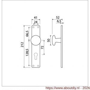 Ami 212/41 RH knoplangschild aluminium knop 160/50 vast langschild 212/41 RH rondhoek profielcilinder PC 72 F1 - A10900751 - afbeelding 2