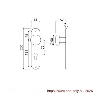 Ami 200/1/7 knoplangschild aluminium knop 169/50 vast langschild 200/1/7 profielcilinder PC 72 F1 - A10900747 - afbeelding 2