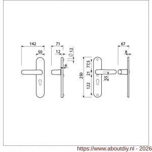 Ami VHB 250/50/1-378 veiligheids Rotaveer kruk-kruk langschildgarnituur SKG*** Archi Design ovaal VHB deurkruk 378 Rota 250/50/1 profielcilinder PC 55 Irox deurdikte 38-42 mm - A10900925 - afbeelding 2