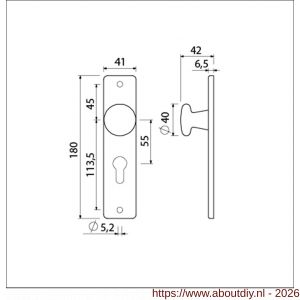 Ami 180/41 RH knopkortschild aluminium rondhoek knop 160/40 vast kortschild 180/41 RH profielcilinder PC 55 zwart RAL 9005 structuur finish - A10900735 - afbeelding 2