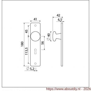 Ami 180/41 RH knopkortschild aluminium rondhoek knop 160/40 vast kortschild 180/41 RH sleutelgat SLG 56 zwart RAL 9005 structuur finish - A10900734 - afbeelding 2