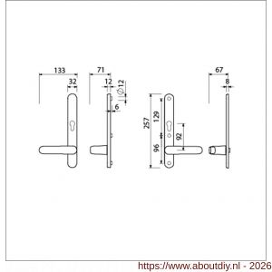 Ami VHB 257/32/2-378 veiligheids Rotaveer kruk-kruk smalschildgarnituur SKG** ovaal VHB deurkruk 378 Rota 257/32/2 profielcilinder PC 92 omkeer F1 deurdikte 63-67 mm - A10901596 - afbeelding 2