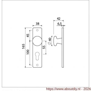 Ami 165/4 RH knopkortschild aluminium rondhoek knop 160/40 vast kortschild 165/4 RH profielcilinder PC 55 F2 - A10900710 - afbeelding 2
