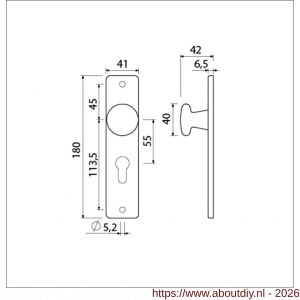 Ami 180/41 RH knopkortschild aluminium rondhoek knop 160/40 vast kortschild 180/41 RH profielcilinder PC 55 F2 - A10900732 - afbeelding 2
