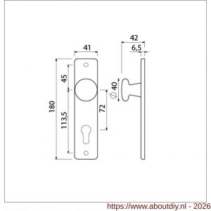 Ami 180/41 RH knopkortschild aluminium rondhoek knop 160/40 vast kortschild 180/41 RH profielcilinder PC 72 F2 - A10900733 - afbeelding 2