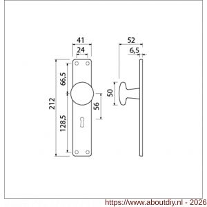 Ami 212/41 RH knoplangschild aluminium knop 160/50 vast langschild 212/41 RH rondhoek sleutelgat SLG 56 F1 - A10900749 - afbeelding 2