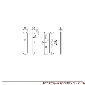 Ami VHB 250/50/1 veiligheidslangschild SKG*** Archi Design ovaal VHB 250/50/1 buiten blind en binnen profielcilinder PC 55 Irox deurdikte 38-42 mm - A10901392 - afbeelding 2