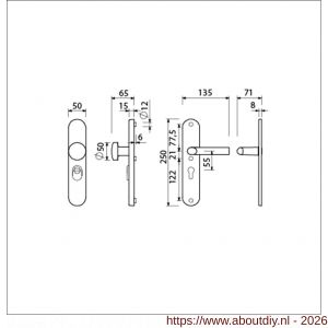 Ami VHB 250/15-169/50 KT veiligheids knop-kruk langschildgarnituur SKG*** kerntrekbeveiliging ovaal VHB 250/50/15 kerntrek KT 55 knop 169/50 en deurkruk 369 profielcilinder PC 55 F1 deurdikte 38-42 mm - A10901263 - afbeelding 2