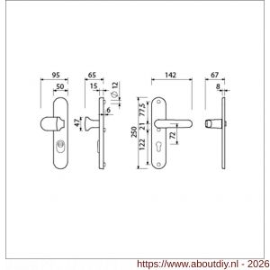 Ami VHB 250/15-145-378 KT veiligheids Rotaveer knop-kruk langschildgarnituur SKG*** kerntrekbeveiliging ovaal VHB knop 145 250/50/15 kerntrek KT 72 binnen profielcilinder PC 72 en deurkruk 378 Rota F1 deurdikte 53-57 mm - A10901244 - afbeelding 2