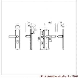 Ami VHB 250/15 KT veiligheidslangschild SKG*** kerntrekbeveiliging ovaal VHB 250/50/15 buiten kerntrek KT 55 en binnen profielcilinder PC 55 F1 en deurkruk 369 deurdikte 38-42 mm - A10901790 - afbeelding 2