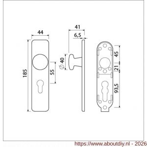 Ami 185/44 Klik knopkortschild aluminium knop 160/40 vast kortschild 185/44 Klik profielcilinder PC 55 zwart RAL 9005 structuur finish - A10900742 - afbeelding 2