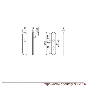 Ami VHB 250/50/1 veiligheidslangschild SKG*** Archi Design ovaal VHB 250/50/1 buiten blind en binnen profielcilinder PC 72 Irox deurdikte 38-42 mm - A10901393 - afbeelding 2
