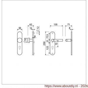 Ami VHB 250/50/1-169/50 veiligheidsvoordeur-knoplangschildgarnituur SKG*** ovaal VHB 250/50/1 profielcilinder PC 72 knop 169/50 F1 profielcilinder PC 72 en deurkruk 369 M6 deurdikte 38-42 mm - A10901056 - afbeelding 2