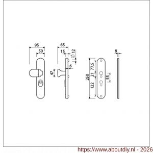 Ami VHB 250/15-145 KT veiligheids knop-kruk langschildgarnituur SKG*** kerntrekbeveiliging ovaal VHB 250/50/15 kerntrek KT 55 knop 145 zonder deurkruk profielcilinder PC 55 F1 deurdikte 38-42 mm - A10901248 - afbeelding 2