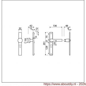 Ami VHB 251/32-169/50-379 veiligheids Rotaveer knop-kruk smalschildgarnituur SKG** VHB 251/32 profielcilinder PC 55 knop 169/50 F1 en deurkruk 379 Rota 251/32 profielcilinder PC 55 deurdikte 53-57 mm - A10900872 - afbeelding 2