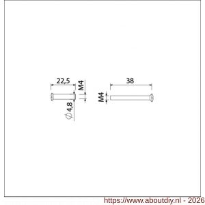 Ami deurbeslag patentbout compleet met huls ijzer vernikkeld M4x38 mm setje van 2 schroeven en 2 hulzen - A10900202 - afbeelding 2
