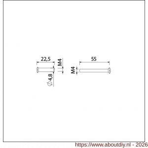 Ami deurbeslag patentbout compleet met huls ijzer vernikkeld M4x55 mm schroef en huls set 10 stuks - A10900205 - afbeelding 2