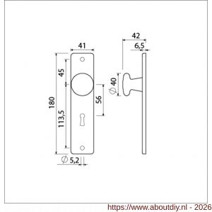 Ami 180/41 RH knopkortschild aluminium rondhoek knop 160/40 vast kortschild 180/41 RH sleutelgat SLG 56 F2 - A10900730 - afbeelding 2