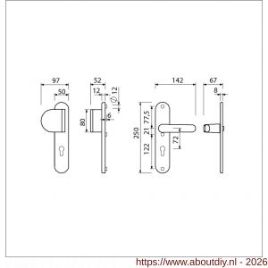 Ami VHB 250/50/1-90/83-378 veiligheids Rotaveer duwer-kruk langschildgarnituur SKG*** ovaal VHB 250/50/1 profielcilinder PC 72 deurduwer 90/83 links en deurkruk 378 Rota deurdikte 53-57 mm F1 - A10900960 - afbeelding 2