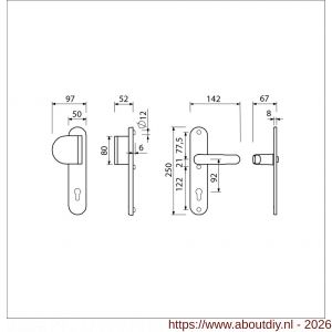 Ami VHB 250/50/1-90/83-378 veiligheids Rotaveer duwer-kruk langschildgarnituur SKG*** ovaal VHB 250/50/1 profielcilinder PC 92 deurduwer 90/83 links en deurkruk 378 Rota deurdikte 53-57 mm F1 - A10900964 - afbeelding 2