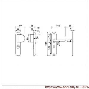 Ami VHB 250/15-90/83 KT veiligheids duwer-kruk langschildgarnituur SKG*** kerntrekbeveiliging Archi Design ovaal VHB 250/50/1 kerntrek KT 55 deurduwer 90/83 rechts en deurkruk 356 Irox deurdikte 38-42 mm - A10901113 - afbeelding 2