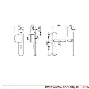 Ami VHB 250/15-90/83 KT veiligheids duwer-kruk langschildgarnituur SKG*** kerntrekbeveiliging Archi Design ovaal VHB 250/50/1 kerntrek KT 55 deurduwer 90/83 links en deurkruk 356 Irox deurdikte 38-42 mm - A10901112 - afbeelding 2