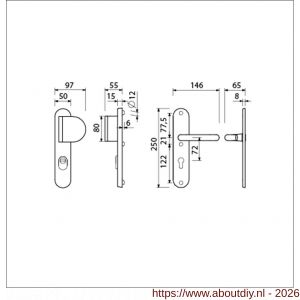 Ami VHB 250/15-90/83 KT veiligheids duwer-kruk langschildgarnituur SKG*** kerntrekbeveiliging Archi Design ovaal VHB 250/50/1 kerntrek KT 72 deurduwer 90/83 rechts en deurkruk 356 Irox deurdikte 38-42 mm - A10901117 - afbeelding 2