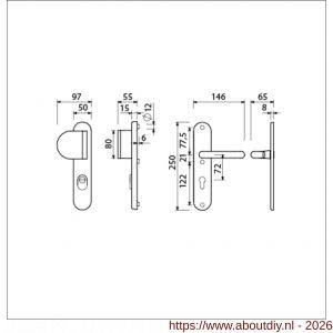 Ami VHB 250/15-90/83 KT veiligheids duwer-kruk langschildgarnituur SKG*** kerntrekbeveiliging Archi Design ovaal VHB 250/50/1 kerntrek KT 72 deurduwer 90/83 links en deurkruk 356 Irox deurdikte 38-42 mm - A10901116 - afbeelding 2