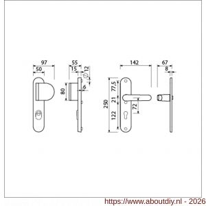Ami VHB 250/15-90/83-378 KT veiligheids Rotaveer duwer-kruk langschildgarnituur SKG*** kerntrekbeveiliging Archi Design VHB 250/15 kerntrek KT 72 deurduwer 90/83 rechts en deurkruk 378 Rota Irox deurdikte 38-42 mm - A10901089 - afbeelding 2