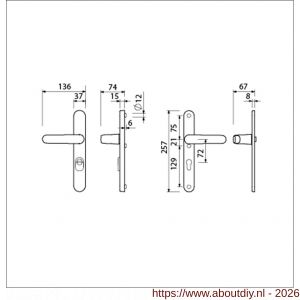 Ami VHB 257/37/15-378 KT veiligheids Rotaveer kruk-kruk smalschildgarnituur SKG*** kerntrekbeveiliging Archi Design VHB deurkruk 378 Rota 257/37/2 kerntrek KT 72 en deurkruk 378 Rota 257/32/2 profielcilinder PC 72 Irox deurdikte - A10901630 - afbeelding 2