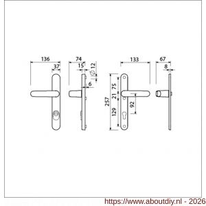 Ami VHB 257/37/15-378 KT veiligheids Rotaveer kruk-kruk smalschildgarnituur SKG*** kerntrekbeveiliging Archi Design VHB deurkruk 378 Rota 257/37/2 kerntrek KT 92 en deurkruk 378 Rota 257/32/2 profielcilinder PC 92 Irox deurdikte - A10901632 - afbeelding 2