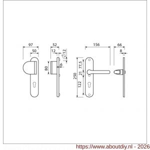Ami VHB 250/50/1-90/83-386 veiligheids Rotaveer duwer-kruk langschildgarnituur SKG*** ovaal VHB 250/50/1 profielcilinder PC 72 deurduwer 90/83 links en deurkruk 386 Rota deurdikte 38-42 mm F1 - A10901128 - afbeelding 2
