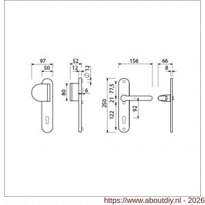 Ami VHB 250/50/1-90/83-386 veiligheids Rotaveer duwer-kruk langschildgarnituur SKG*** ovaal VHB 250/50/1 profielcilinder PC 92 deurduwer 90/83 links en deurkruk 386 Rota deurdikte 38-42 mm F1 - A10901132 - afbeelding 2