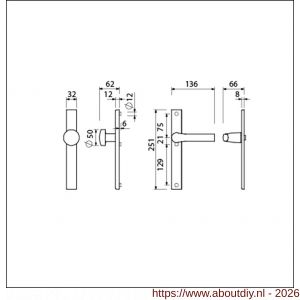 Ami VHB 251/32-169/50-379 veiligheids Rotaveer knop-kruk smalschildgarnituur SKG** VHB 251/32 blind knop 169/50 F1 en deurkruk 379 Rota 251/32 blind deurdikte 53-57 mm - A10900871 - afbeelding 2
