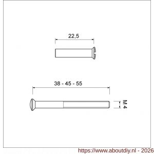 Ami deurbeslag patentbout compleet met huls zwart RAL 9005 structuur M4x38 mm set 2 stuks - A10901772 - afbeelding 2